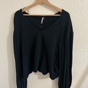 Free People Black Long Sleeve Blouse Balloon Sleeve Top | Size L